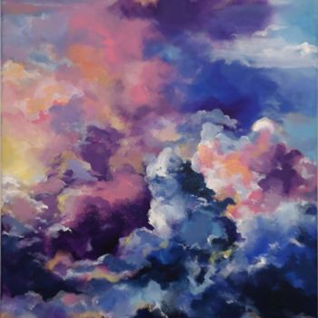 Картина под названием "Violet sky" - Aliaksandra Tsesarskaya, Подлинное произведение искусства, Акрил