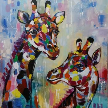 Schilderij getiteld "Giraffe" door Aliaksandra Tsesarskaya, Origineel Kunstwerk, Acryl