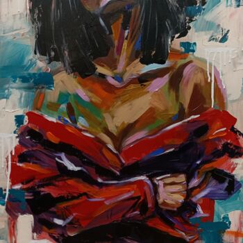 Malarstwo zatytułowany „Women in red” autorstwa Aliaksandra Tsesarskaya, Oryginalna praca, Akryl Zamontowany na Drewniana ra…