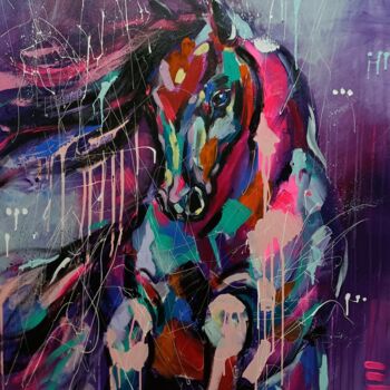 Malarstwo zatytułowany „Horse” autorstwa Aliaksandra Tsesarskaya, Oryginalna praca, Akryl Zamontowany na Drewniana rama noszy