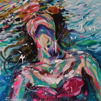 Картина под названием "Underwater girl" - Aliaksandra Tsesarskaya, Подлинное произведение искусства, Акрил Установлен на Дер…