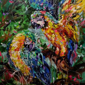 Картина под названием "Tropical birds" - Aliaksandra Tsesarskaya, Подлинное произведение искусства, Акрил