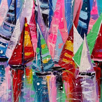Pintura titulada "Sailboats - colorfu…" por Aliaksandra Tsesarskaya, Obra de arte original, Acrílico Montado en Bastidor de…