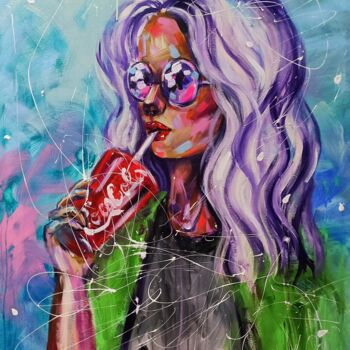 Pintura titulada "Girl with Coca-Cola" por Aliaksandra Tsesarskaya, Obra de arte original, Acrílico Montado en Bastidor de c…