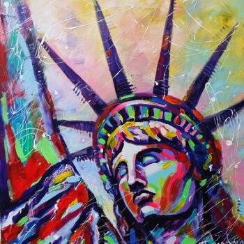 Malerei mit dem Titel "Statue of Liberty -…" von Aliaksandra Tsesarskaya, Original-Kunstwerk, Acryl Auf Keilrahmen aus Holz…