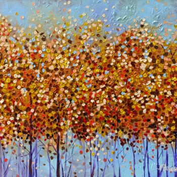 Pintura intitulada "Golden autumn trees…" por Aliaksandra Tsesarskaya, Obras de arte originais, Acrílico Montado em Armação…