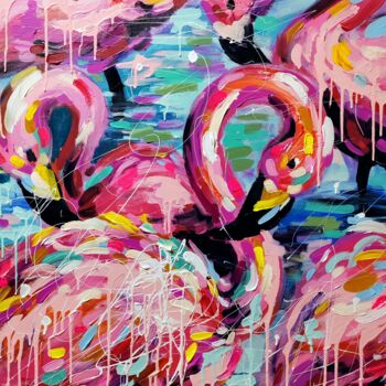 Pintura titulada "Pink Flamingo - col…" por Aliaksandra Tsesarskaya, Obra de arte original, Acrílico Montado en Bastidor de…
