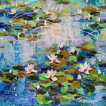 "White water lilies" başlıklı Tablo Aliaksandra Tsesarskaya tarafından, Orijinal sanat, Akrilik Ahşap Sedye çerçevesi üzerin…