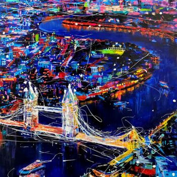 Картина под названием "Night London citysc…" - Aliaksandra Tsesarskaya, Подлинное произведение искусства, Акрил Установлен н…