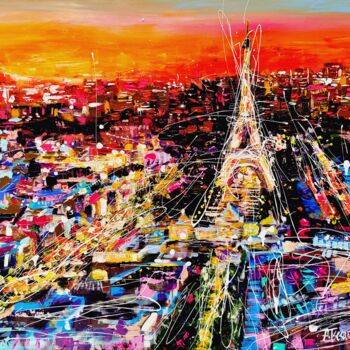 Malarstwo zatytułowany „París city of love” autorstwa Aliaksandra Tsesarskaya, Oryginalna praca, Akryl Zamontowany na Drewni…