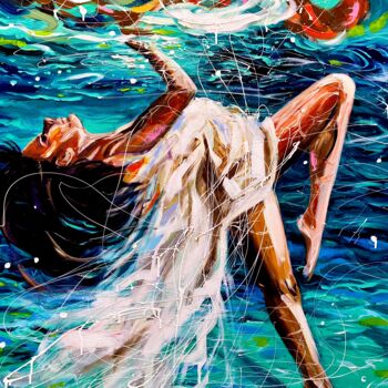 绘画 标题为“Underwater - colorf…” 由Aliaksandra Tsesarskaya, 原创艺术品, 丙烯 安装在木质担架架上