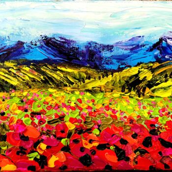 Peinture intitulée "Poppies field - lan…" par Aliaksandra Tsesarskaya, Œuvre d'art originale, Acrylique Monté sur Châssis en…