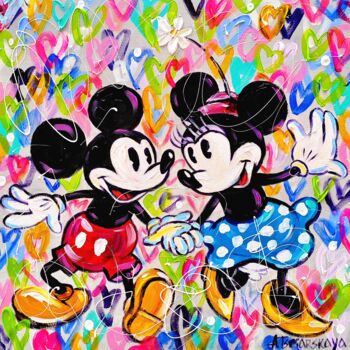 Ζωγραφική με τίτλο "Mickey and Minnie m…" από Aliaksandra Tsesarskaya, Αυθεντικά έργα τέχνης, Ακρυλικό Τοποθετήθηκε στο Ξύλι…