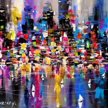 Картина под названием "Night new York city…" - Aliaksandra Tsesarskaya, Подлинное произведение искусства, Акрил Установлен н…