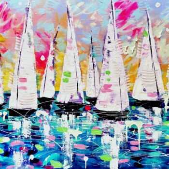 Pintura titulada "Summer sailboats" por Aliaksandra Tsesarskaya, Obra de arte original, Acrílico Montado en Bastidor de cami…
