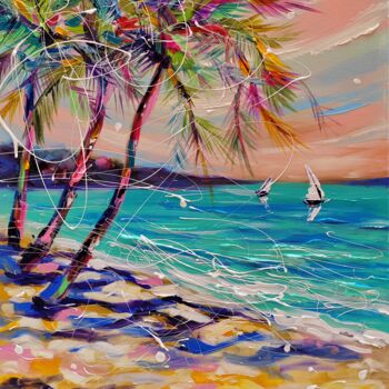 Pintura titulada "Tropical beach" por Aliaksandra Tsesarskaya, Obra de arte original, Acrílico Montado en Bastidor de camill…