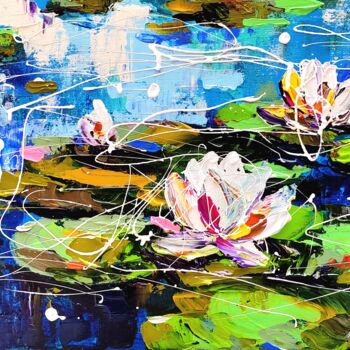 Pintura titulada "Lilies - colorful w…" por Aliaksandra Tsesarskaya, Obra de arte original, Acrílico Montado en Bastidor de…