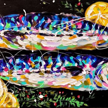 Peinture intitulée "Fish and limón" par Aliaksandra Tsesarskaya, Œuvre d'art originale, Acrylique Monté sur Châssis en bois