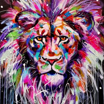Malerei mit dem Titel "Lion - vild animal…" von Aliaksandra Tsesarskaya, Original-Kunstwerk, Acryl Auf Keilrahmen aus Holz m…