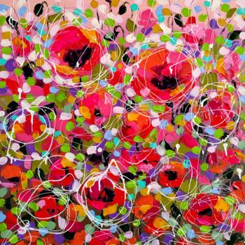 Картина под названием "Abstract poppies fi…" - Aliaksandra Tsesarskaya, Подлинное произведение искусства, Акрил Установлен н…