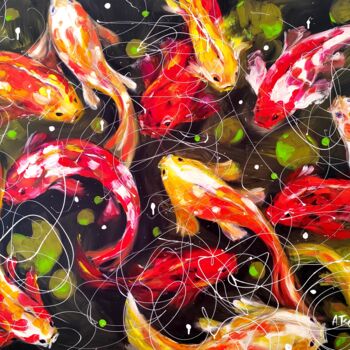 "Koi fish in lake" başlıklı Tablo Aliaksandra Tsesarskaya tarafından, Orijinal sanat, Akrilik Ahşap Sedye çerçevesi üzerine…