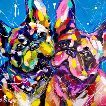 Malerei mit dem Titel "Happy puppies - fre…" von Aliaksandra Tsesarskaya, Original-Kunstwerk, Acryl Auf Keilrahmen aus Holz…