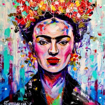 Peinture intitulée "Frida Kahlo portrai…" par Aliaksandra Tsesarskaya, Œuvre d'art originale, Acrylique Monté sur Châssis en…
