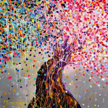 Ζωγραφική με τίτλο "Tree life - colorfu…" από Aliaksandra Tsesarskaya, Αυθεντικά έργα τέχνης, Ακρυλικό Τοποθετήθηκε στο Ξύλι…