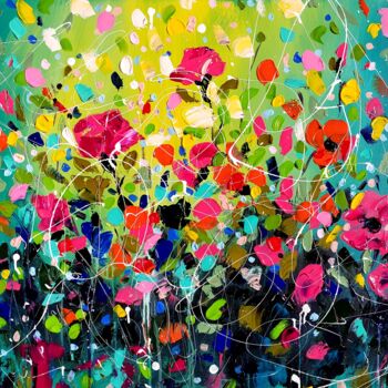 Картина под названием "Colorful flowers fi…" - Aliaksandra Tsesarskaya, Подлинное произведение искусства, Акрил Установлен н…