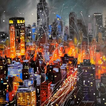 Pintura titulada "New York in night l…" por Aliaksandra Tsesarskaya, Obra de arte original, Acrílico Montado en Bastidor de…