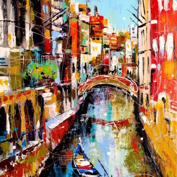 Painting titled "Venice street - col…" by Aliaksandra Tsesarskaya, Original Artwork, Acrylic Mounted on Wood Stretcher frame