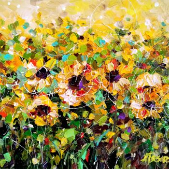 Peinture intitulée "Sunflowers field -…" par Aliaksandra Tsesarskaya, Œuvre d'art originale, Acrylique Monté sur Châssis en…