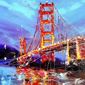 Pittura intitolato "Golden Gate bridge…" da Aliaksandra Tsesarskaya, Opera d'arte originale, Acrilico Montato su Telaio per…