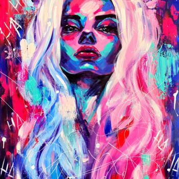 Schilderij getiteld "Harley Quinn - colo…" door Aliaksandra Tsesarskaya, Origineel Kunstwerk, Acryl Gemonteerd op Frame voor…