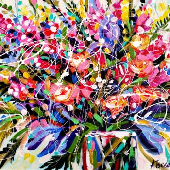 Pittura intitolato "Summer flowers in v…" da Aliaksandra Tsesarskaya, Opera d'arte originale, Acrilico Montato su Telaio per…