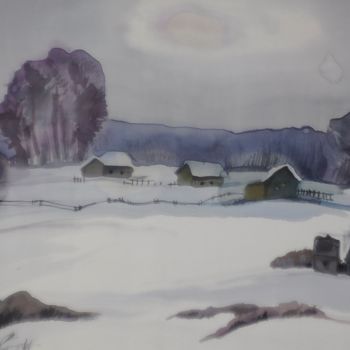 「Русская зима」というタイトルの絵画 Татьяна Шутоваによって, オリジナルのアートワーク, ファブリック 段ボールにマウント