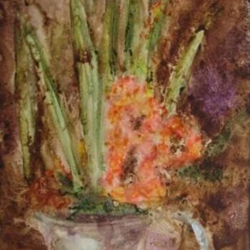 Pintura titulada "Flores y jarrón con…" por Mª Teresa Silvestre, Obra de arte original