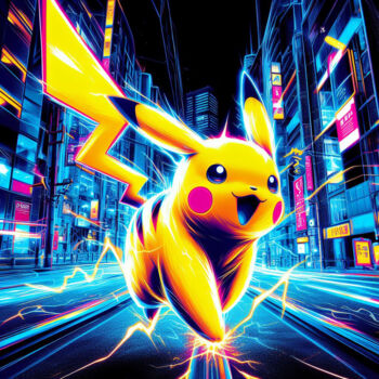 Цифровое искусство под названием "La course de pikachu" - Tsuiho, Подлинное произведение искусства, Изображение, сгенерирова…