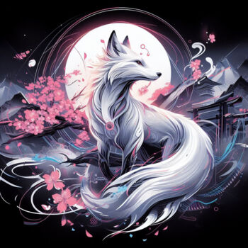 Цифровое искусство под названием "Le kitsune blanc du…" - Tsuiho, Подлинное произведение искусства, Изображение, сгенерирова…