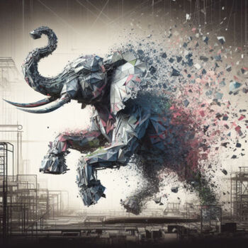 数字艺术 标题为“Eléphant de guerre” 由Tsuiho, 原创艺术品, AI生成的图像