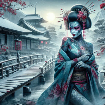 Digitale Kunst getiteld "La geisha des nuit…" door Tsuiho, Origineel Kunstwerk, AI gegenereerde afbeelding