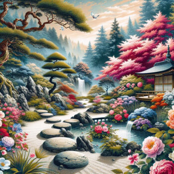 Arts numériques intitulée "Jardin japonais" par Tsuiho, Œuvre d'art originale, Image générée par l'IA