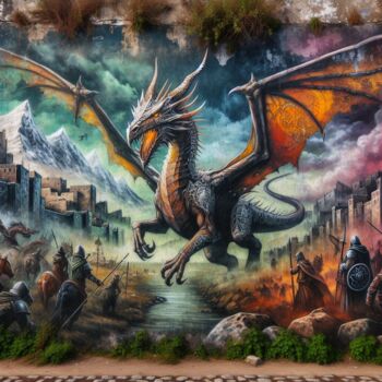 Digitale Kunst getiteld "le retour des drago…" door Tsuiho, Origineel Kunstwerk, AI gegenereerde afbeelding