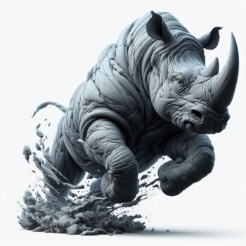 Arte digitale intitolato "La charge du rhino" da Tsuiho, Opera d'arte originale, Immagine generata dall'IA