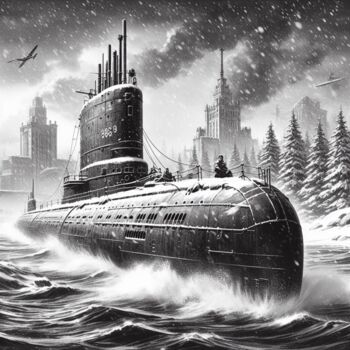 Arte digitale intitolato "Sous-marin USS Manh…" da Tsuiho, Opera d'arte originale, Immagine generata dall'IA