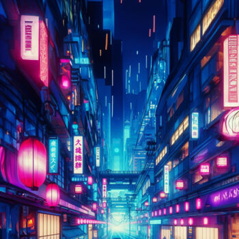 Digitale Kunst getiteld "une nuit au japon" door Tsuiho, Origineel Kunstwerk, AI gegenereerde afbeelding
