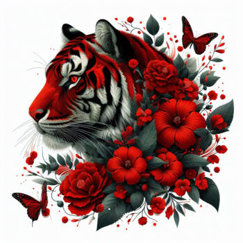 数字艺术 标题为“Le tigre des fleurs…” 由Tsuiho, 原创艺术品, AI生成的图像