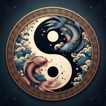 Digital Arts titled "Yin yang et carpe" by Tsuiho, Original Artwork, AI generated image