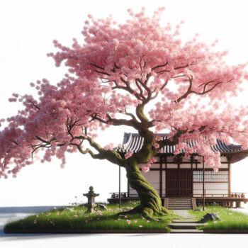 Digitale Kunst getiteld "Le cerisier du jard…" door Tsuiho, Origineel Kunstwerk, AI gegenereerde afbeelding