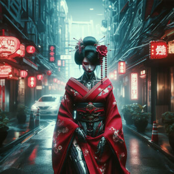 La geisha en kimono rouge